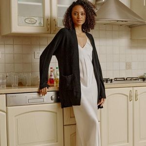 NAP Loungewear Open Front Pure Cashmere Cardigan Black Medium